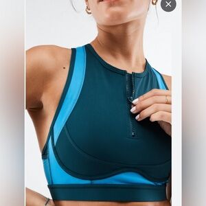 Fabletics Blare Zip Front High Impact Sports Bra Blue Sz S J